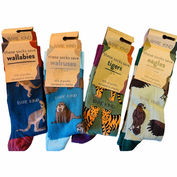 Bare Kind Accessories - Bare Kind Socks Unisex Set of 4 pairs Wallaby, Walrus, Tigers, Eagle